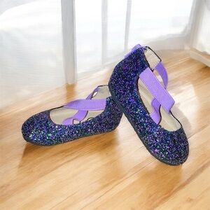 A Bear Co. Little Girls Glitter Ballet Flats Elastic Straps and Zipper size 6